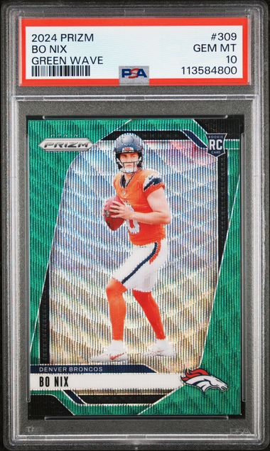 Graded 2024 Panini Prizm Bo Nix #309 Green Wave Rookie RC Football Card PSA 10 Gem Mint