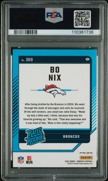 Graded 2024 Donruss Bo Nix #369 Optic Preview Red Wave Rookie RC Football Card PSA 10 Gem Mint
