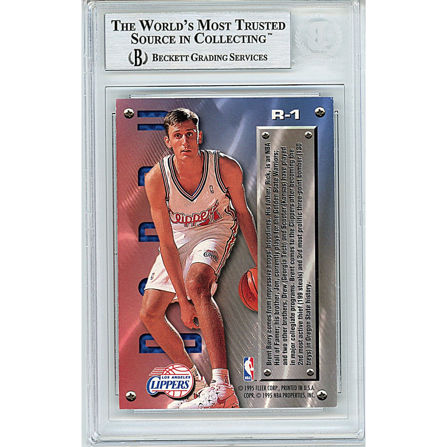 1995-96 Fleer Metal Rookie Roll Call #15 — Brent Barry LA Clippers Autographed Trading Card — Beckett Authentication