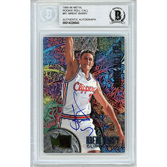 1995-96 Fleer Metal Rookie Roll Call #15 — Brent Barry LA Clippers Autographed Trading Card — Beckett Authentication