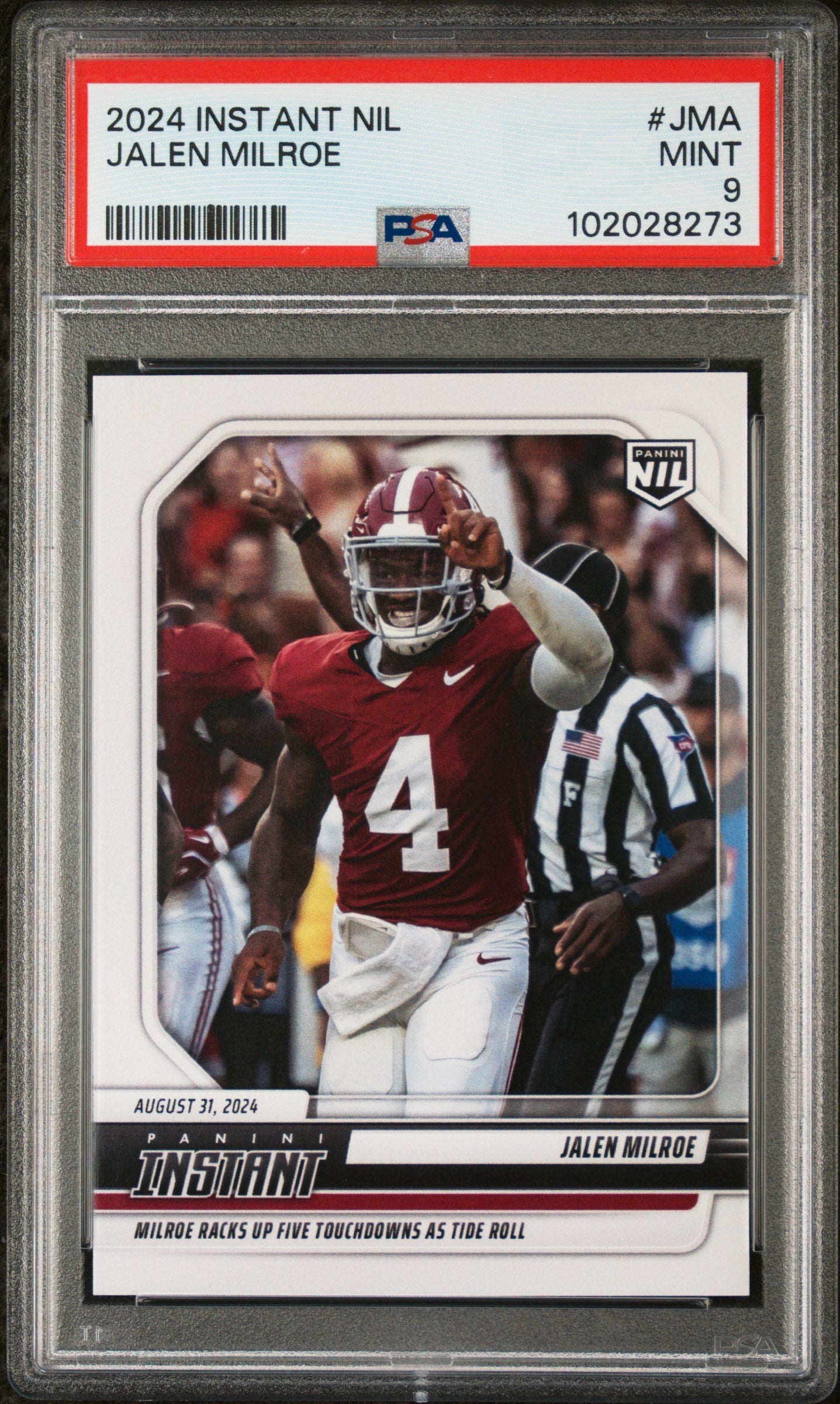 Graded 2024 Panini Instant NIL Jalen Milroe #JMA Rookie RC Football Card PSA 9 Mint