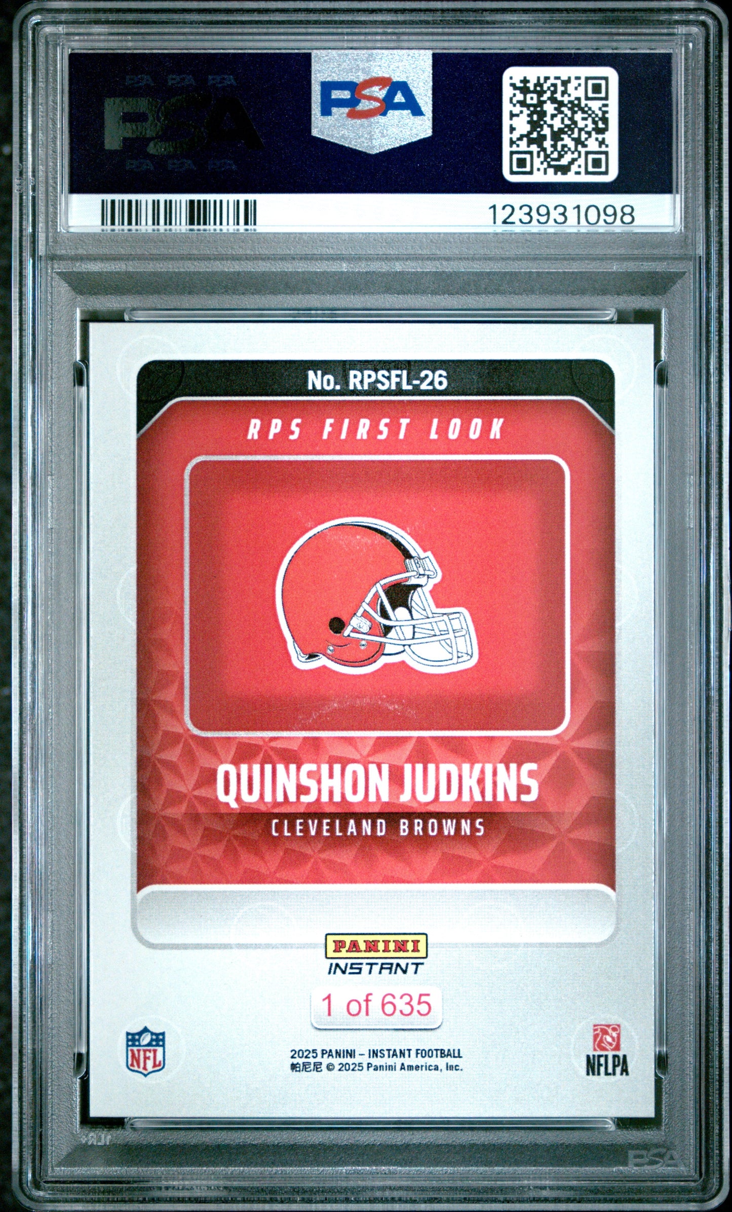 Graded 2025 Panini Instant Quinshon Judkins #RPSFL26 RPS First Look Rookie RC Football Card PSA 10 Gem Mint - Sport Cards