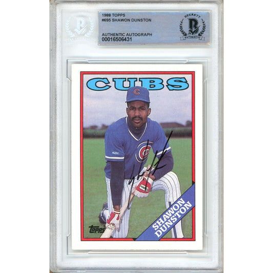 Shawon Dunston Chicago Cubs Signed 1988 Topps Baseball Card Beckett Authentic Auto Slab