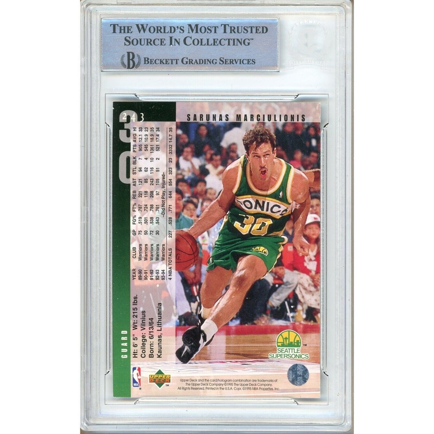 Sarunas Marciulionis Seattle Supersonics Signed 1994 Upper Deck Card Beckett Auth Auto