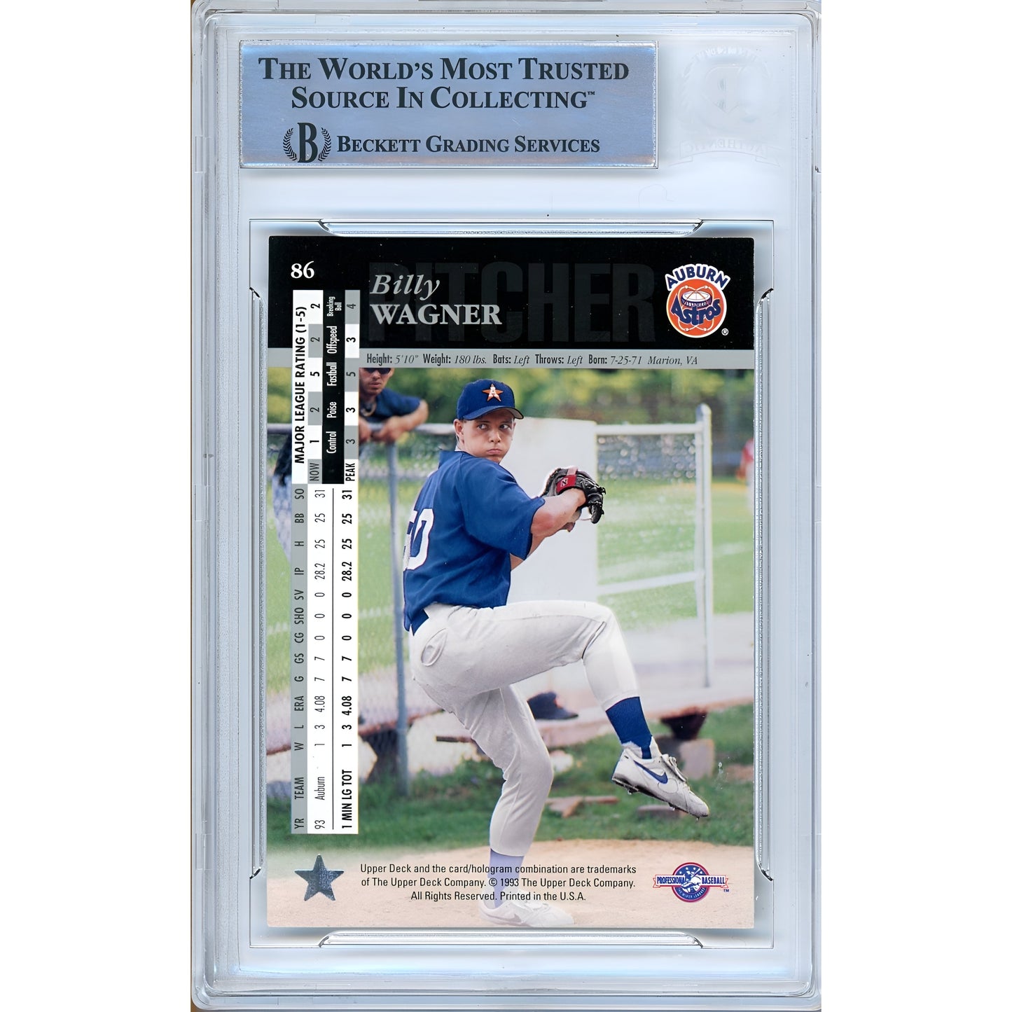 1994 Upper Deck Minors #86 — Billy Wagner Houston Astros Autographed Trading Card — Beckett Authentication