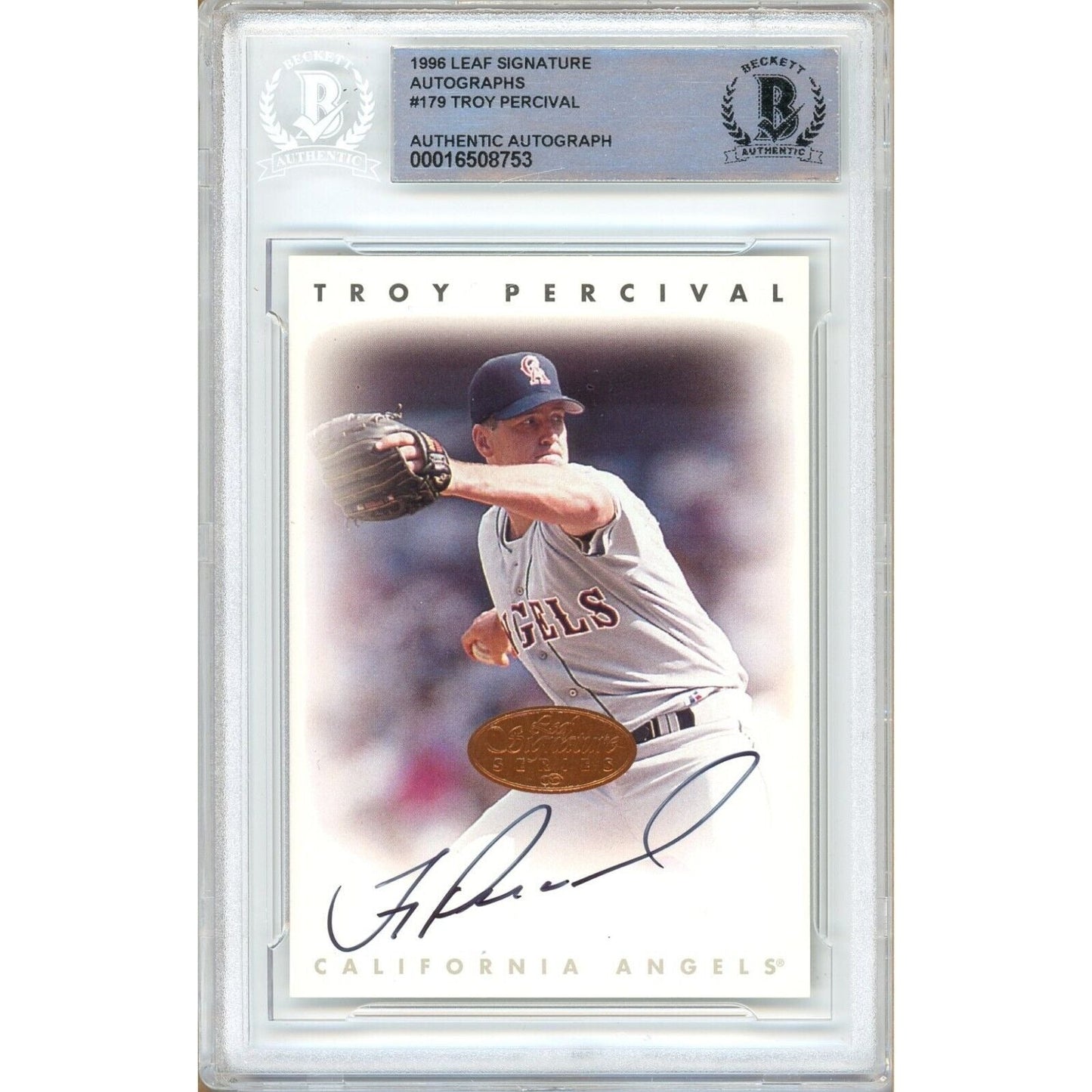 Troy Percival LA Angels Signed 1996 Leaf Signatures Autographs Card Beckett Auth Auto