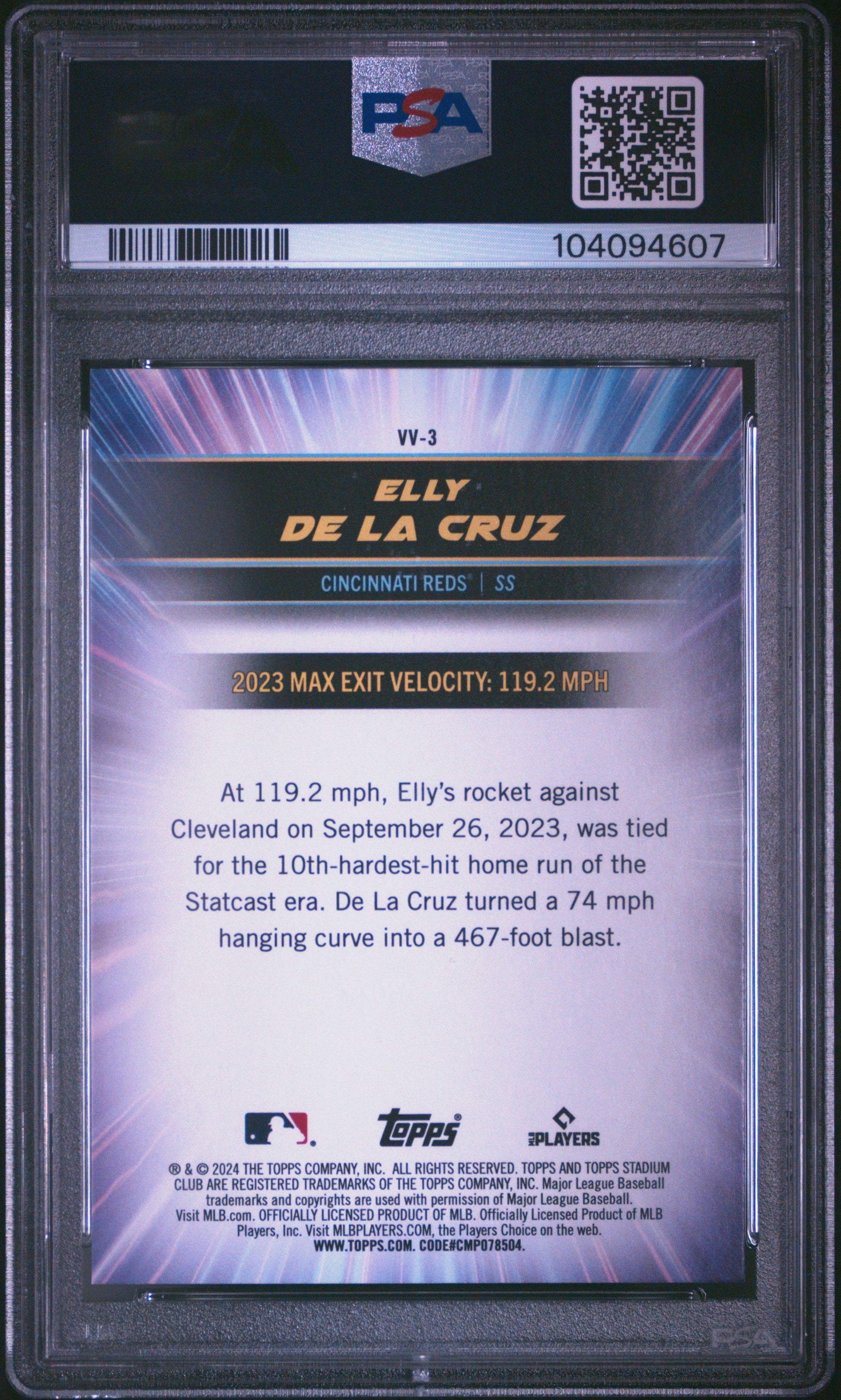 Graded 2024 Topps Stadium Club Elly De La Cruz #VV3 Virtuosos of Velocity Rookie RC Baseball Card PSA 10 Gem Mint - Sport Cards