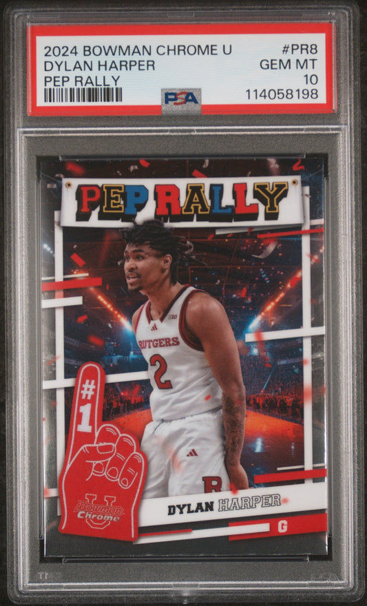 Graded 2024 Topps Bowman U Chrome Dylan Harper #PR8 Pep Rally Rookie RC Basketball Card PSA 10 Gem Mint - Sport Cards