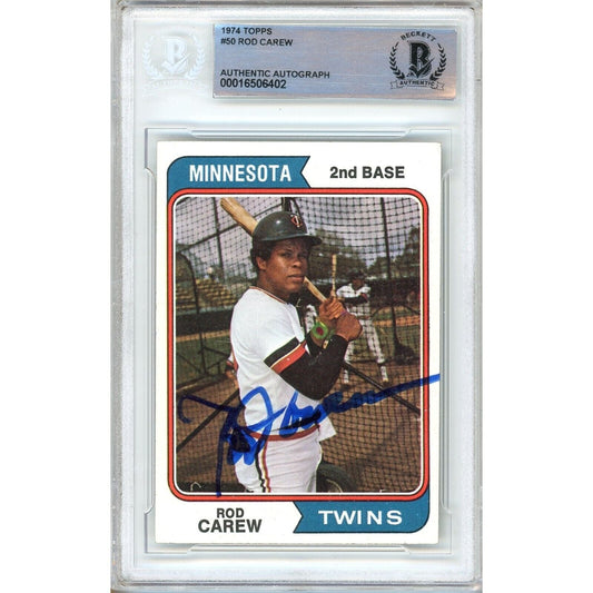 Rod Carew Minnesota Twins Signed 1974 Topps Baseball Card Beckett Authentic Auto Slab