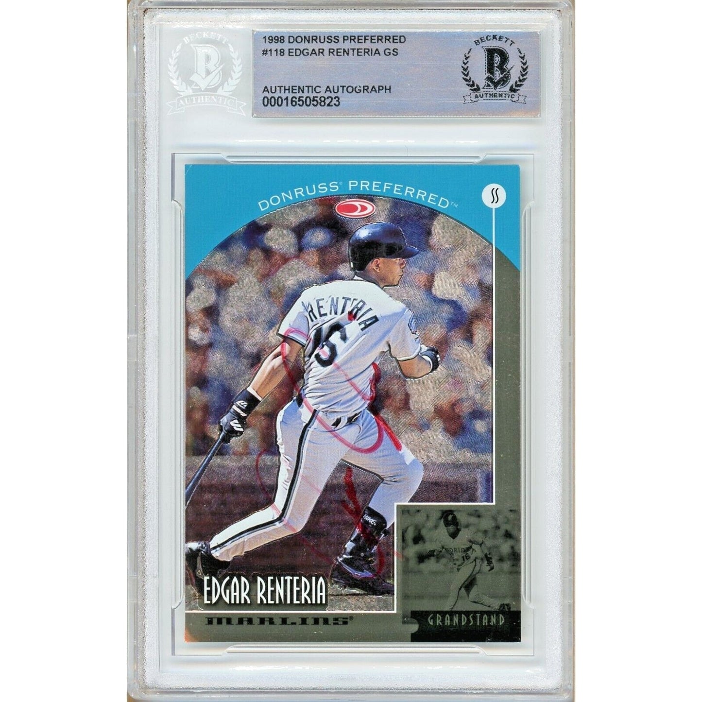 1998 Donruss Preferred #118 — Edgar Renteria Miami Marlins Autographed Trading Card — Beckett Authentication