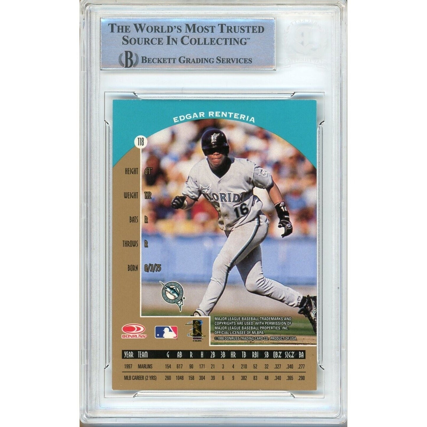 1998 Donruss Preferred #118 — Edgar Renteria Miami Marlins Autographed Trading Card — Beckett Authentication