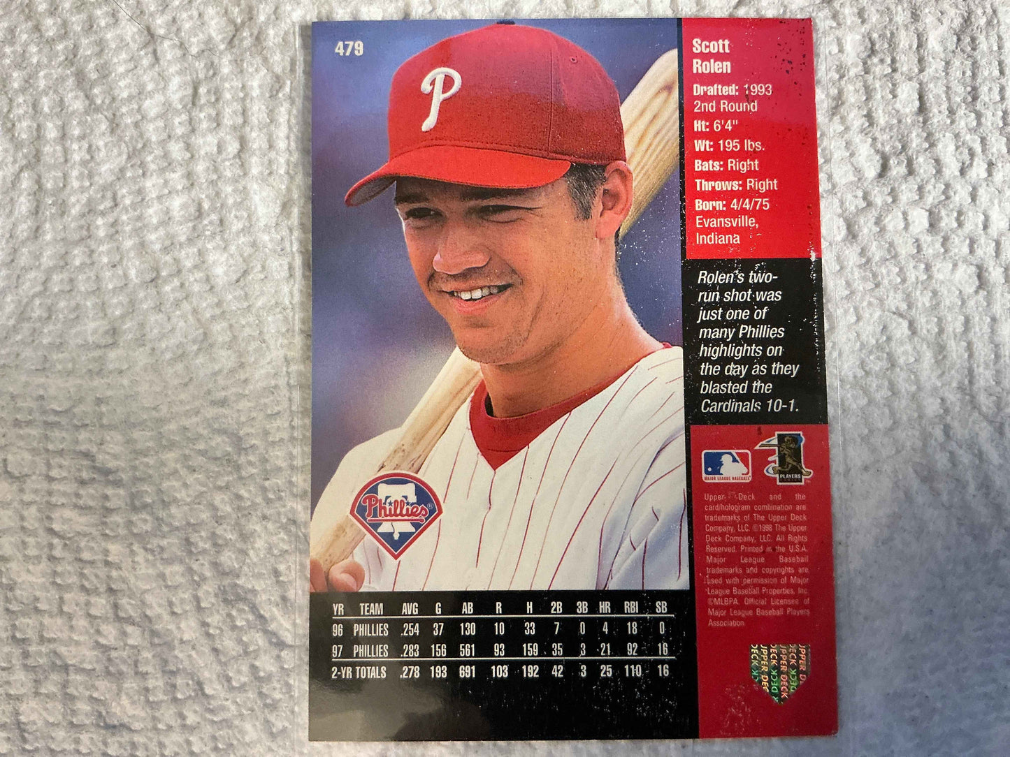 1998 Upper Deck #479 Scott Rolen Rookie of the Year Card