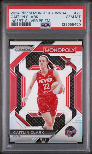 Graded 2024 Panini Prizm Monopoly WNBA Caitlin Clark #27 Silver Prizm Rookie RC Basketball Card PSA 10 Gem Mint