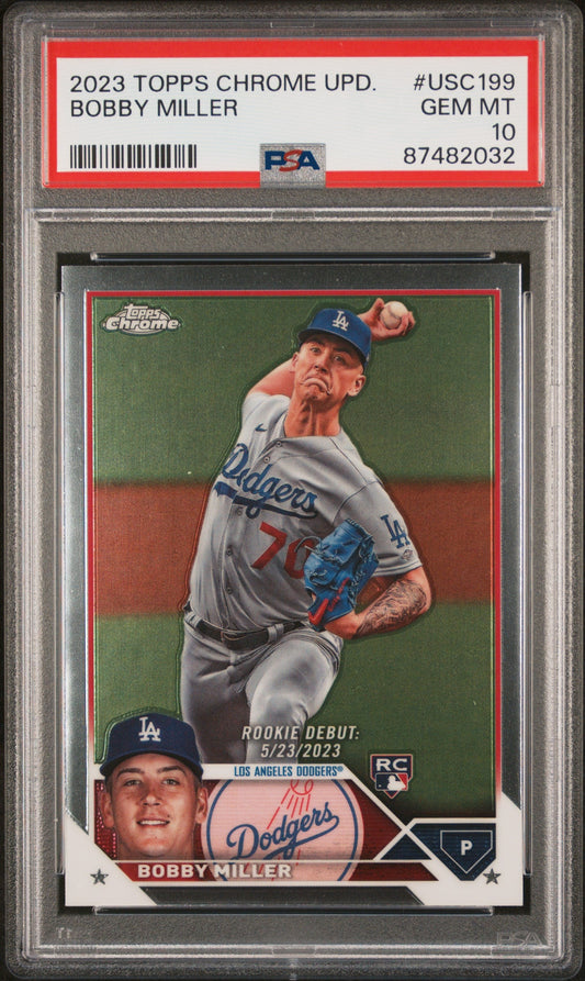 Graded 2023 Topps Chrome Update Bobby Miller #USC199 Rookie RC Baseball Card PSA 10 Gem Mint