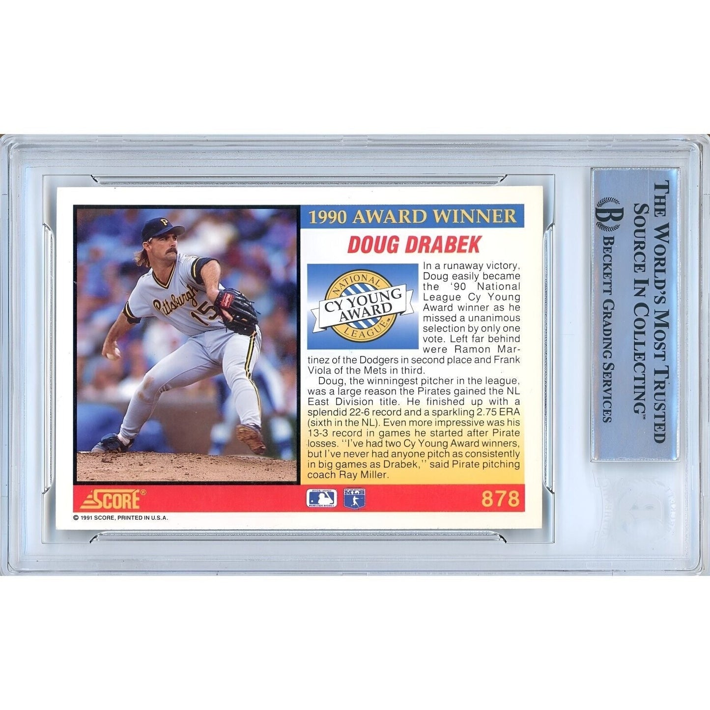 1991 Score #878— Doug Drabek Pittsburgh Pirates Autographed Trading Card — Beckett Authentication