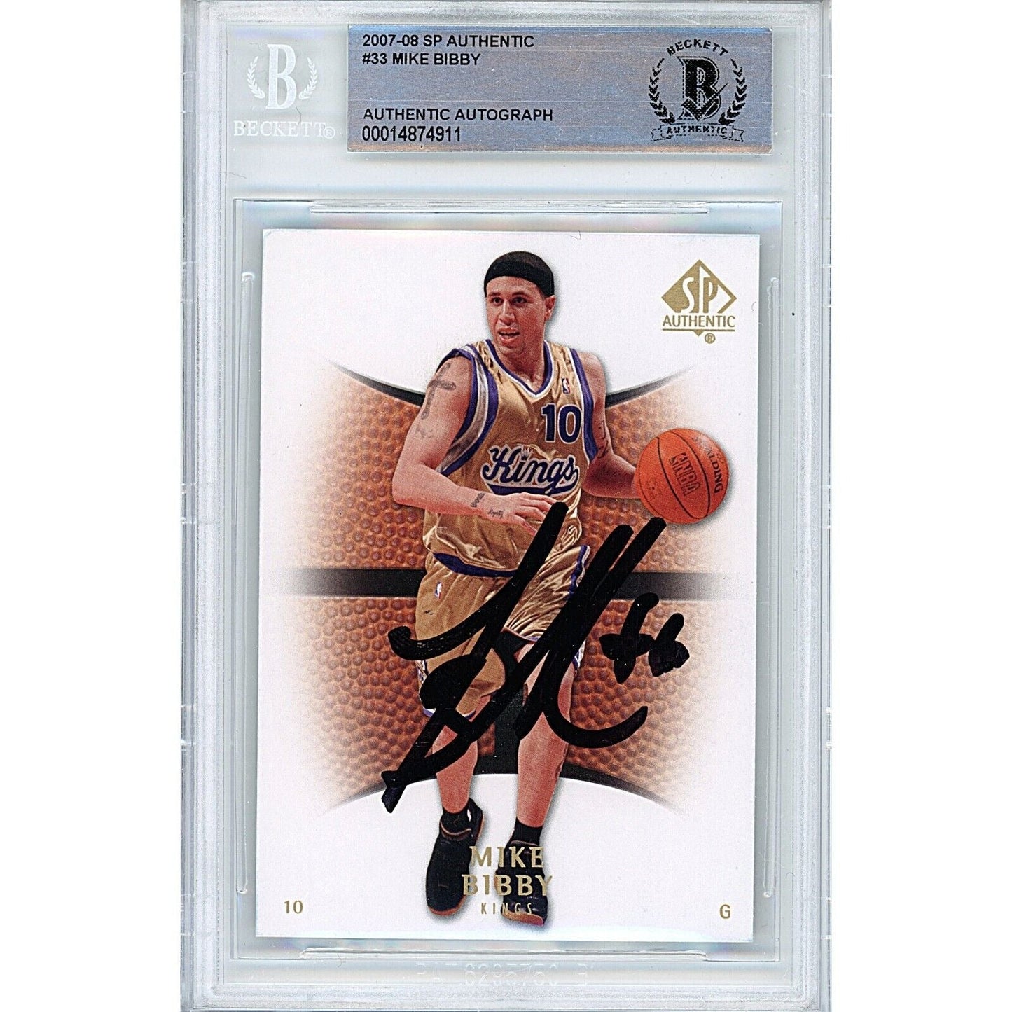 Mike Bibby Sacramento Kings Signed 2007-08 Upper Deck SP Authentic Card Beckett Slab