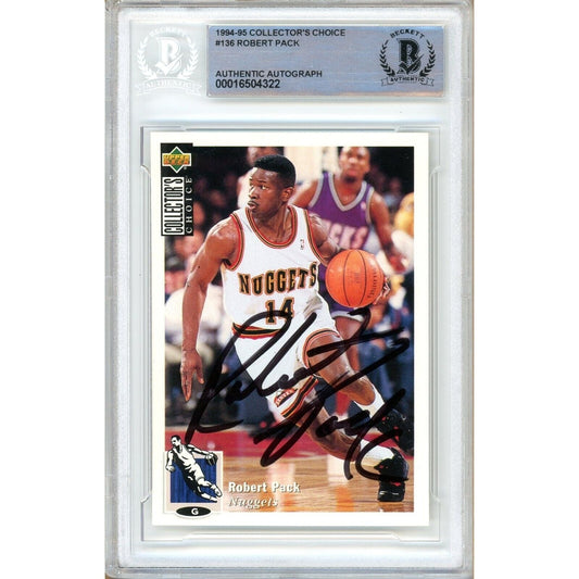 Robert Pack Denver Nuggets Signed 1994-95 Collectors Choice Card Beckett Auth Auto Slab