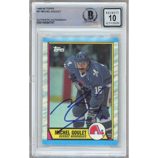 Michel Goulet Quebec Nordiques Signed 1989-90 Topps Card BAS BGS Auto 10 Graded Slab