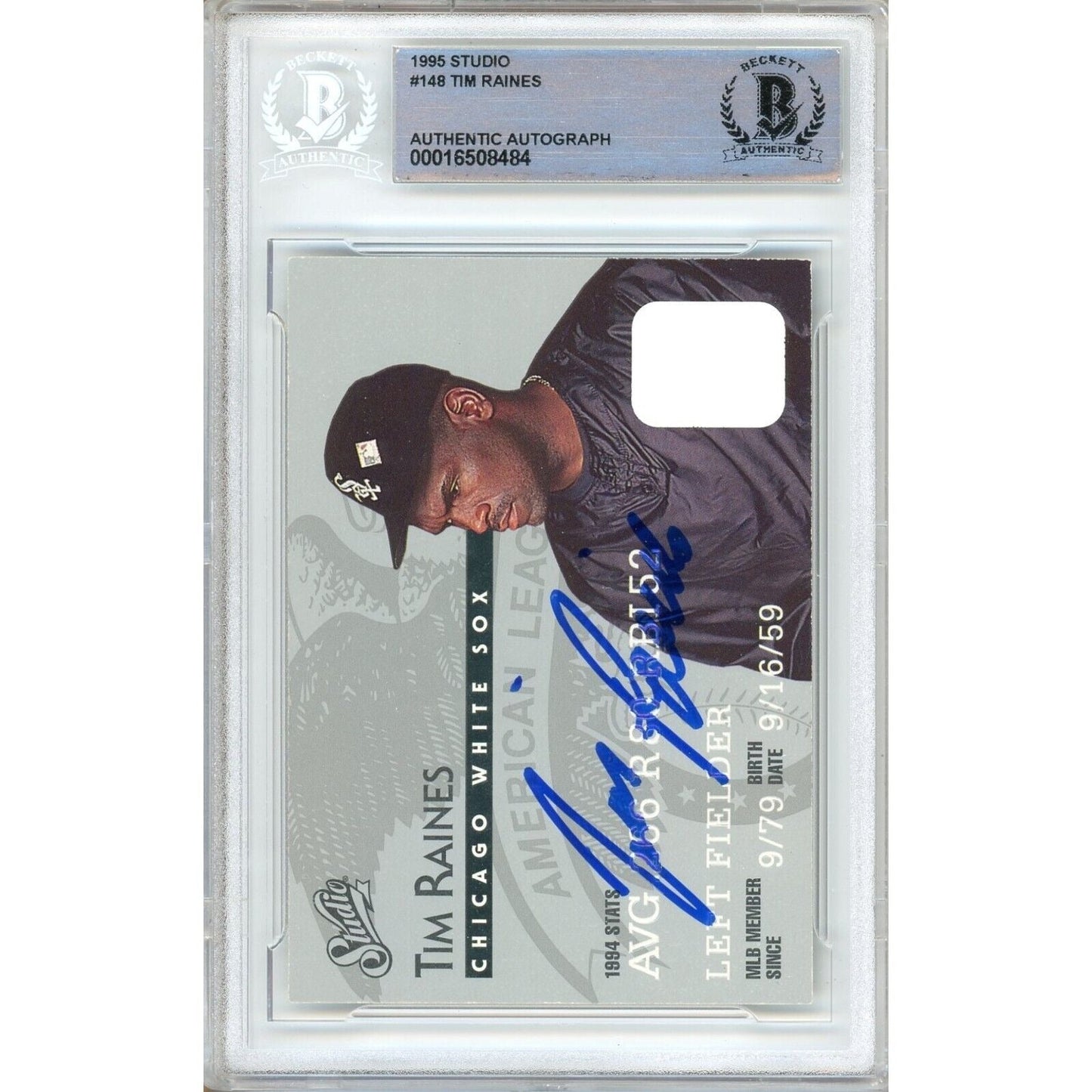 Tim Raines Chicago White Sox Signed 1995 Donruss Studio Card Beckett Authentic Auto Slab