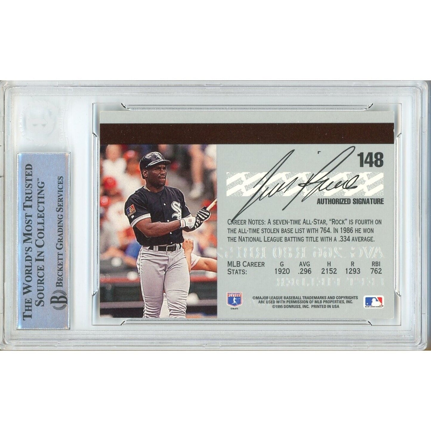 Tim Raines Chicago White Sox Signed 1995 Donruss Studio Card Beckett Authentic Auto Slab