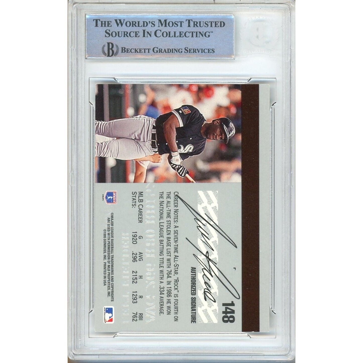Tim Raines Chicago White Sox Signed 1995 Donruss Studio Card Beckett Authentic Auto Slab