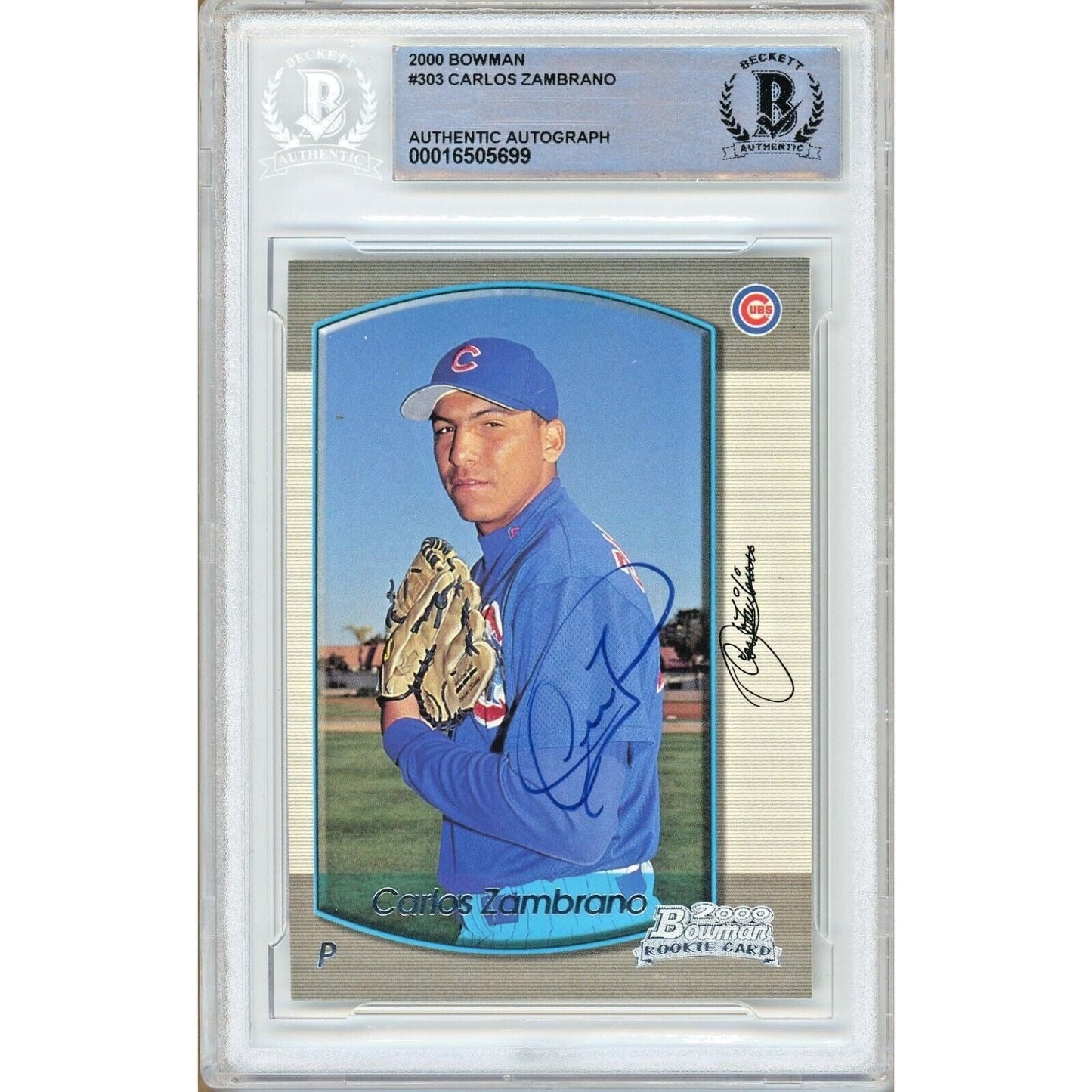 2000 Bowman #303 — Carlos Zambrano Chicago Cubs Autographed Trading Card — Beckett Authentication