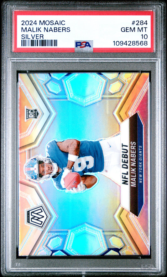 Graded 2024 Panini Mosaic Malik Nabers #284 Silver Rookie RC Football Card PSA 10 Gem Mint