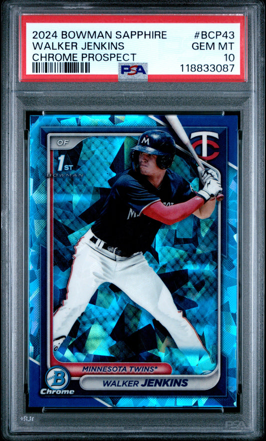 Graded 2024 Topps Bowman Sapphire Walker Jenkins #BCP43 Chrome Prospect Rookie RC Baseball Card PSA 10 Gem Mint