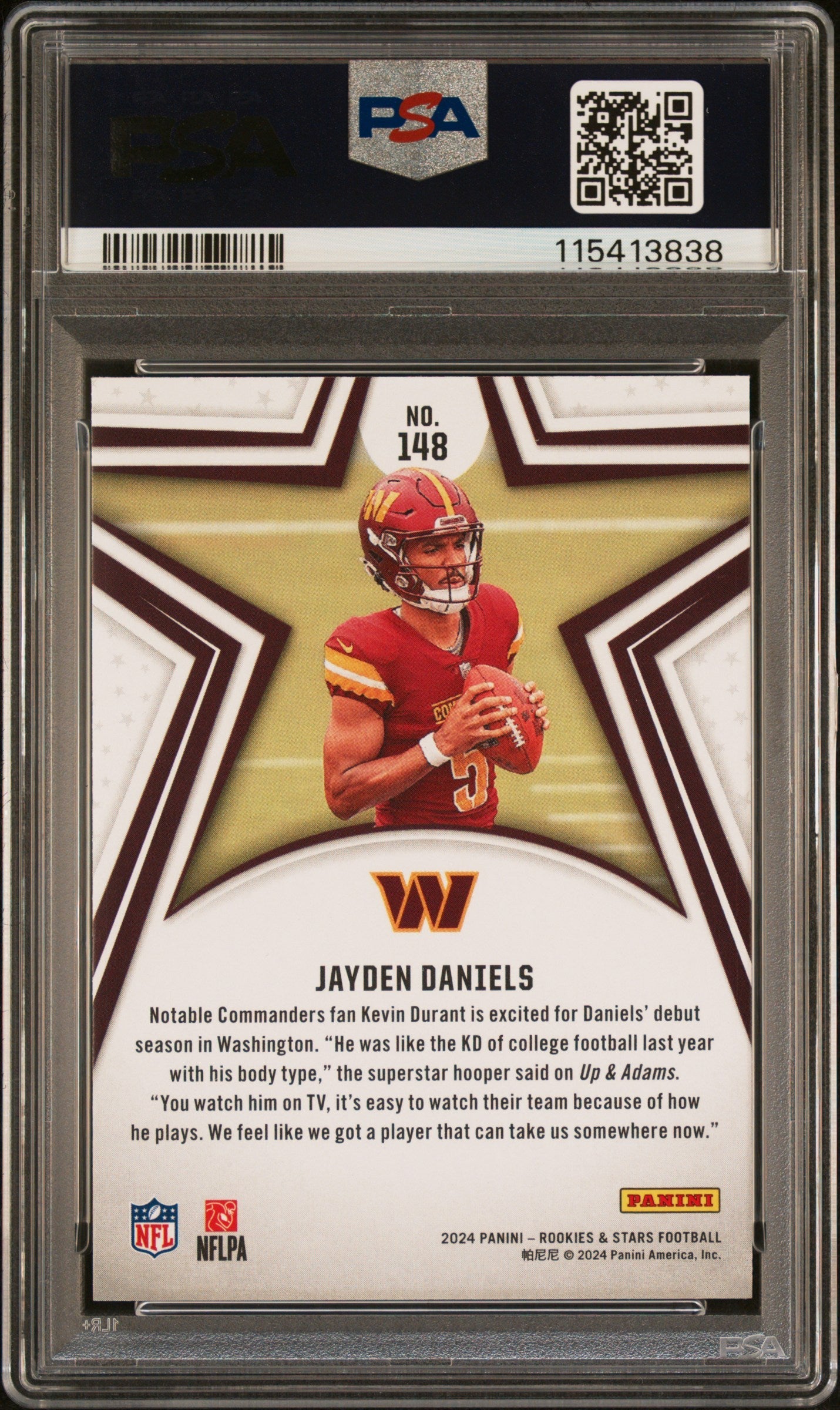Graded 2024 Panini Rookies & Stars Jayden Daniels #148 Rookie RC Football Card PSA 9 Mint