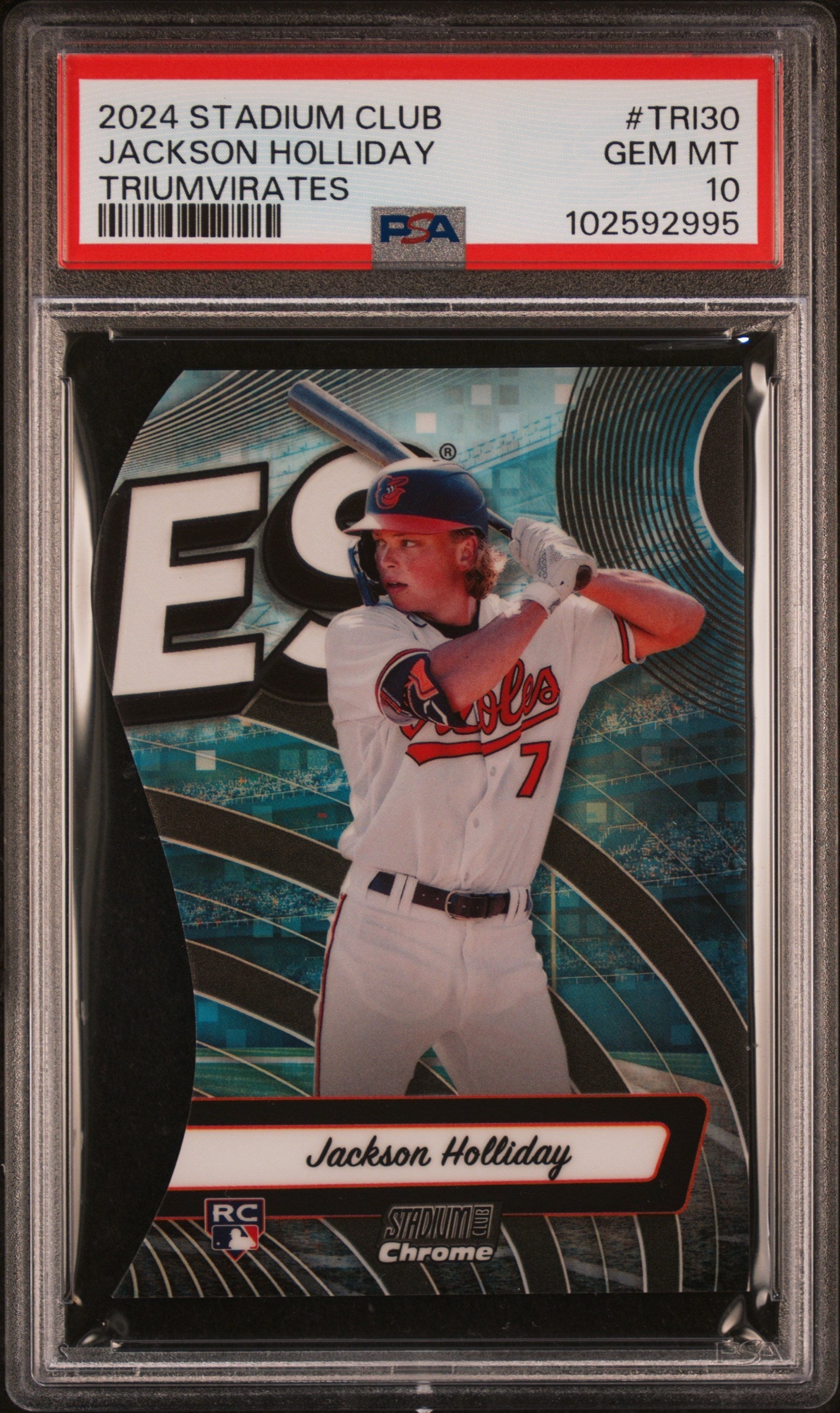 Graded 2024 Topps Stadium Club Jackson Holliday #TRI30 Triumvirates Rookie RC Baseball Card PSA 10 Gem Mint