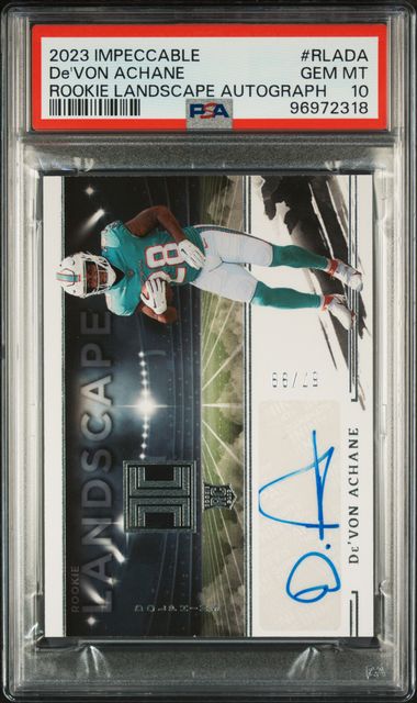 Graded 2023 Panini Impeccable Devon Achane #RLADA /99 Rookie Landscape Autograph Rookie RC Football Card PSA 10 Gem Mint