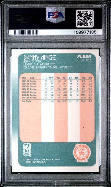 Graded 1988 Fleer Danny Ainge #8 Basketball Card PSA 8 NM-MT - Sport Cards