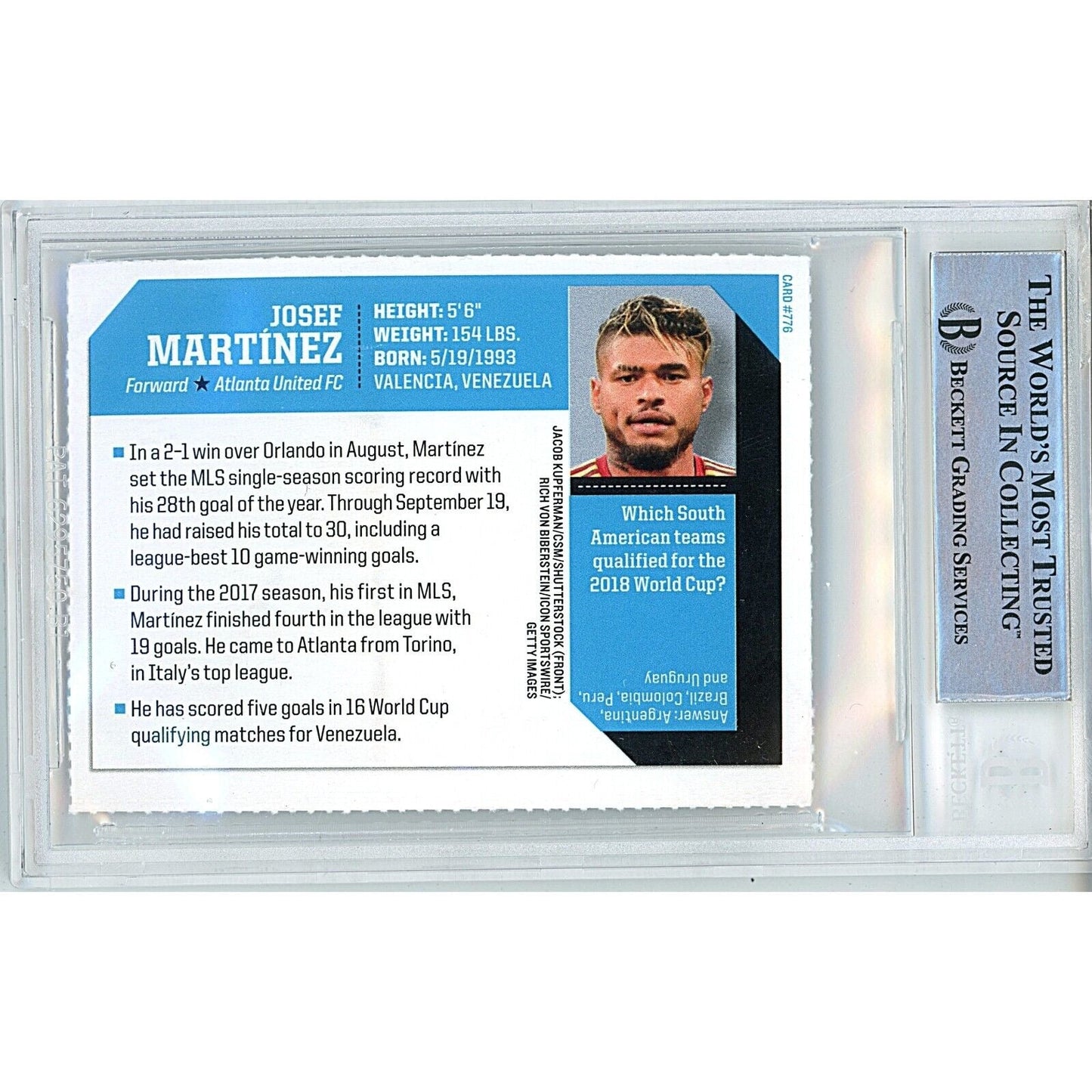 2018 Sports Illustrated for Kids — Josef Martinez Atlanta United Autographed Trading Card — Beckett Authentication