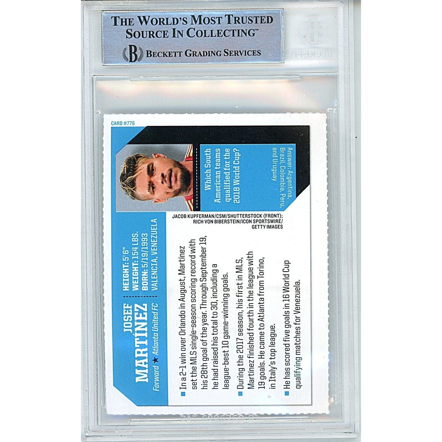 2018 Sports Illustrated for Kids — Josef Martinez Atlanta United Autographed Trading Card — Beckett Authentication