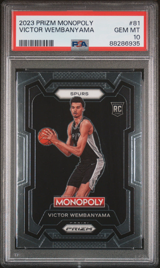 Graded 2023 Panini Prizm Monopoly Victor Wembanyama #81 Rookie RC Basketball Card PSA 10 Gem Mint