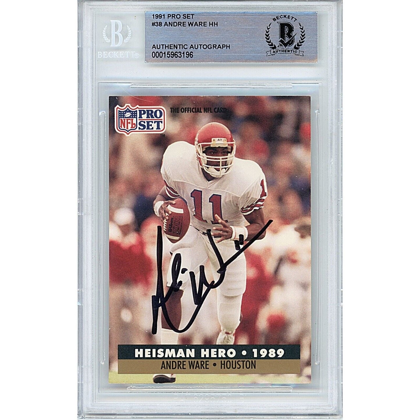 1991 NFL Pro Set #38 — Andre Ware Houston Cougars Autographed Trading Card — Beckett Authentication - Sport Cards