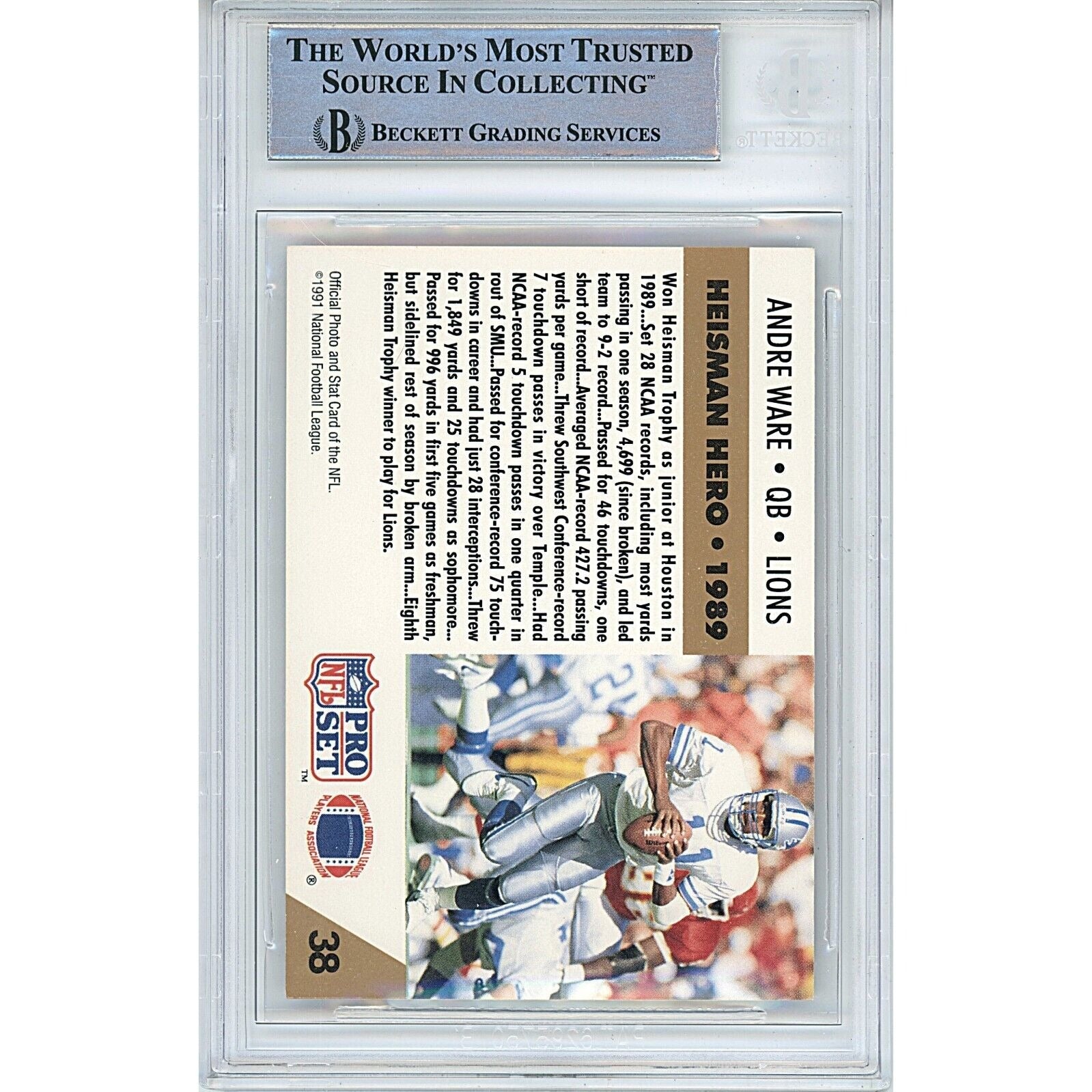 1991 NFL Pro Set #38 — Andre Ware Houston Cougars Autographed Trading Card — Beckett Authentication - Sport Cards