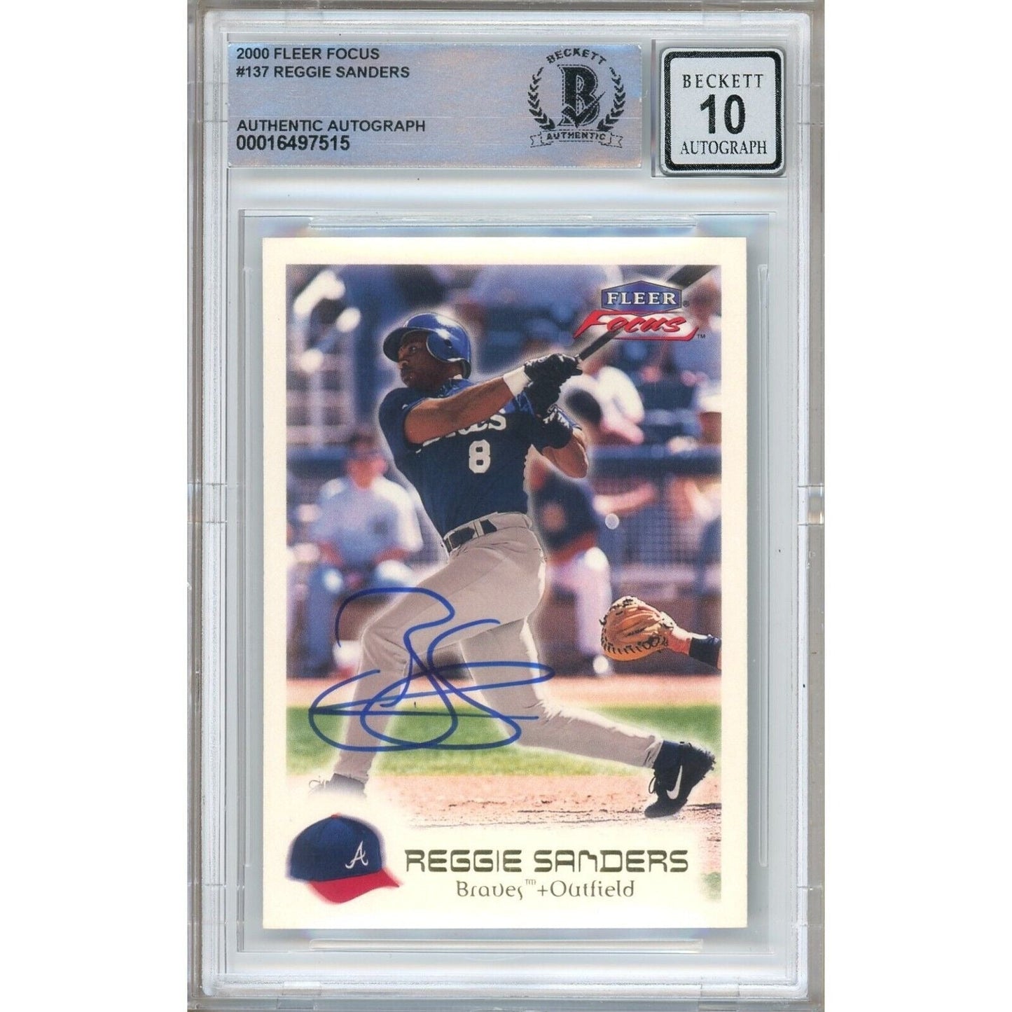 Reggie Sanders Atlanta Braves Signed 2000 Fleer Focus Baseball Card BGS Auto 10 Graded