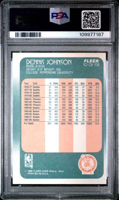 Graded 1988 Fleer Dennis Johnson #10 Basketball Card PSA 7 Near Mint - Sport Cards