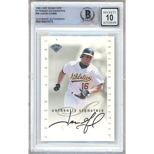1996 Leaf Signature Series #58 — Jason Giambi Oakland Athletics Autographed Trading Card — Beckett Authentication