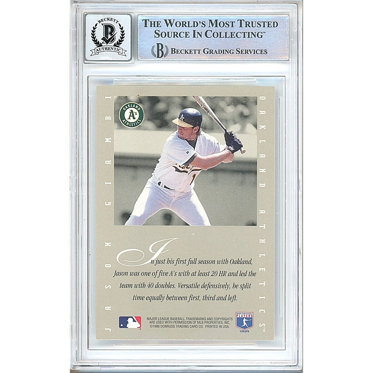 1996 Leaf Signature Series #58 — Jason Giambi Oakland Athletics Autographed Trading Card — Beckett Authentication