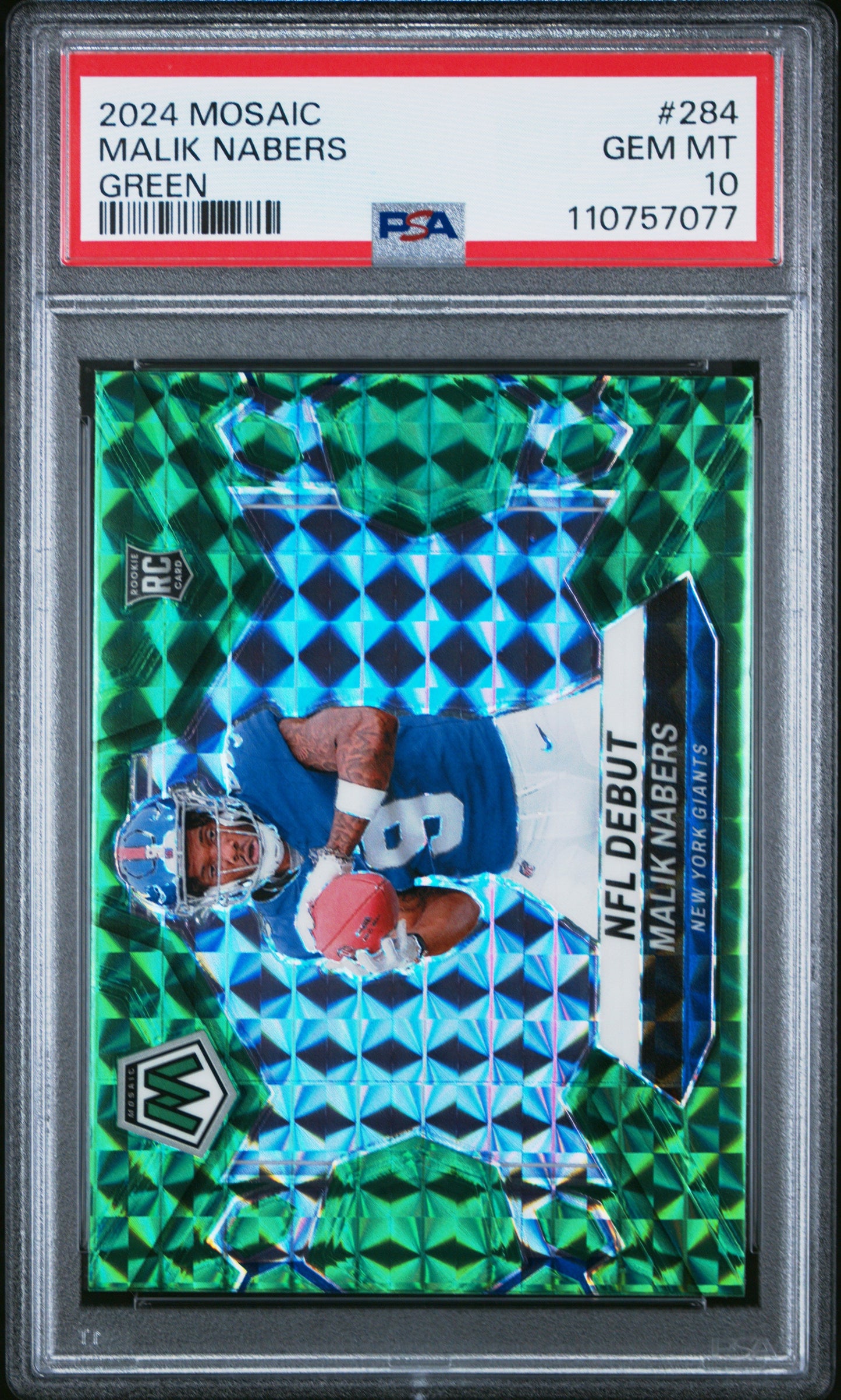 Graded 2024 Panini Mosaic Malik Nabers #284 Green Rookie RC Football Card PSA 10 Gem Mint