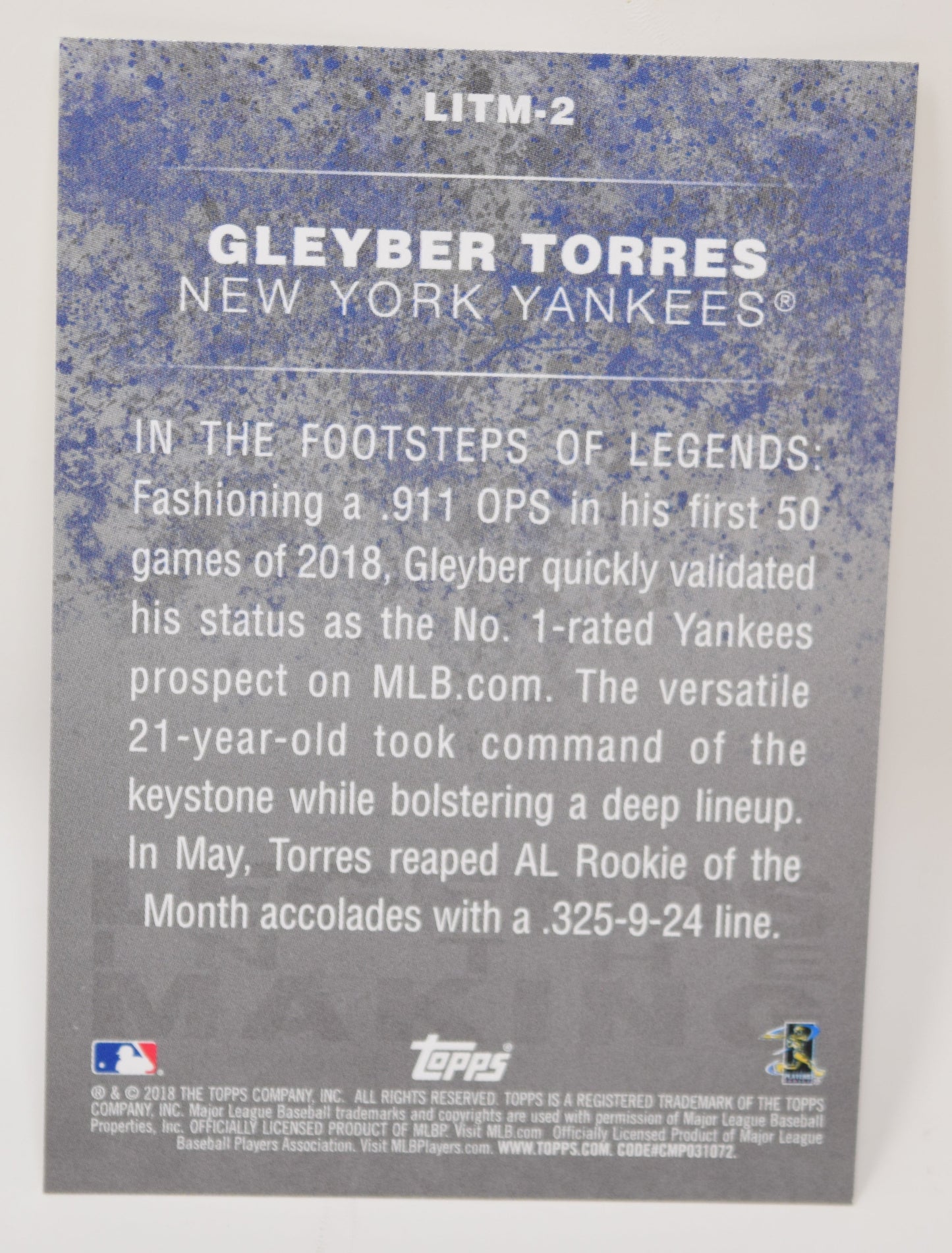 Gleyber Torres Topps 2018 Baseball Legend In Making RC Rookie Card Yankees LITM-2