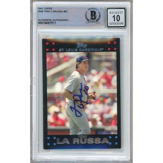 Tony LaRussa St Louis Cardinals Signed 2007 Topps Card Beckett BGS Auto 10 Graded Slab