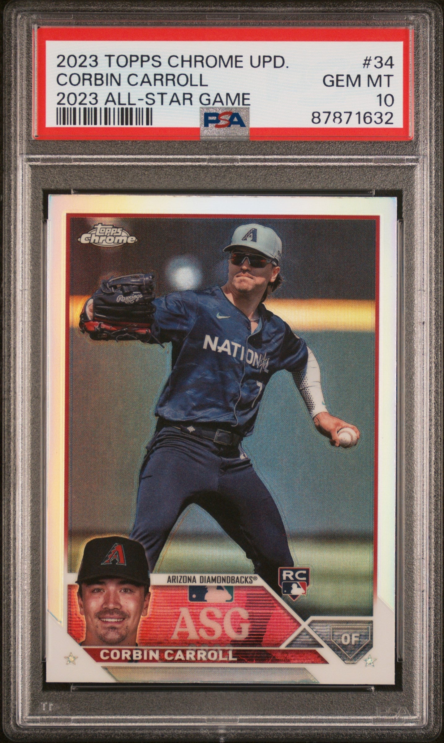 Graded 2023 Topps Chrome Update Corbin Carroll #34 2023 All Star Game Rookie RC Baseball Card PSA 10 Gem Mint