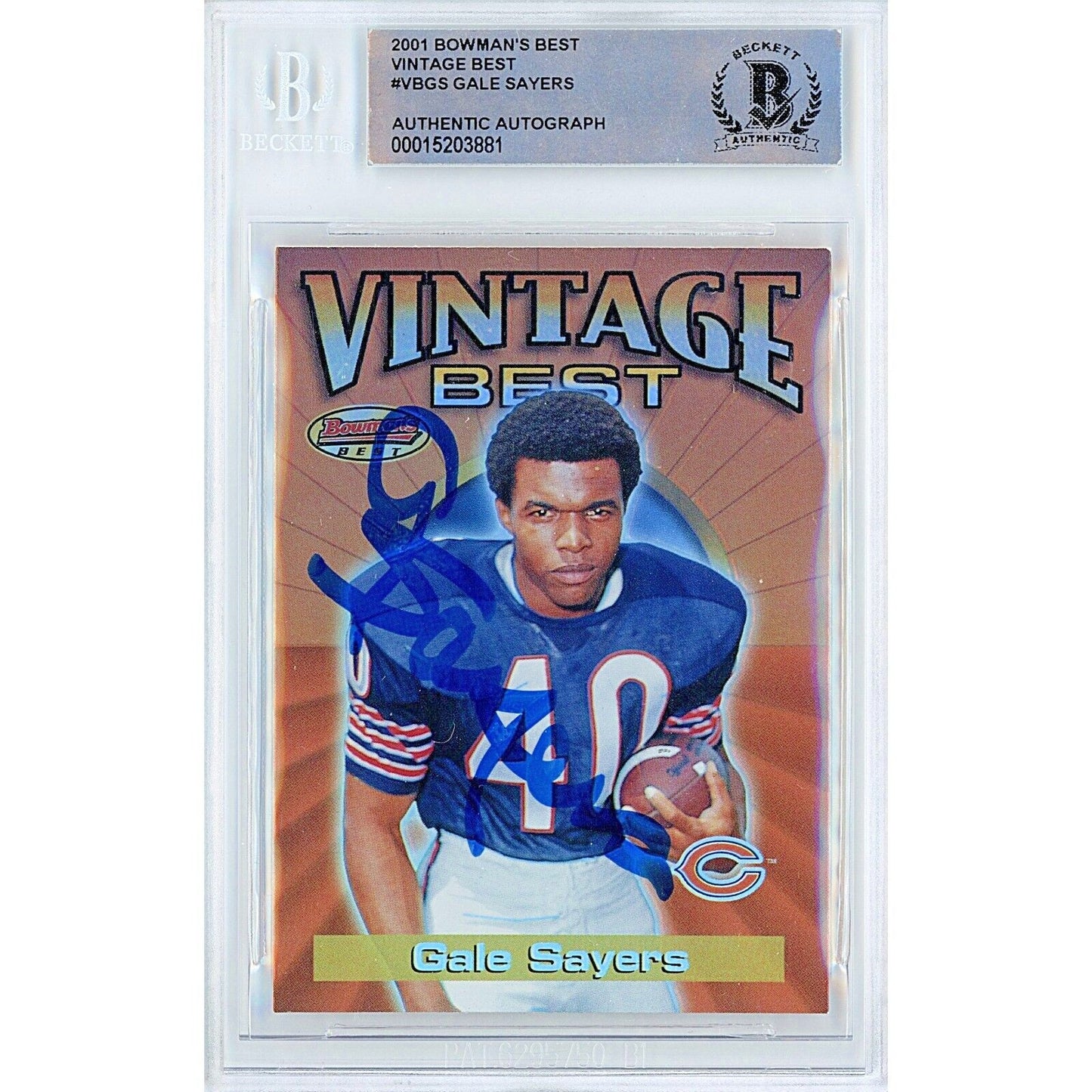 2001 Bowman Vintage Best #VB GS — Gale Sayers Chicago Bears Autographed Trading Card — Beckett Authentication