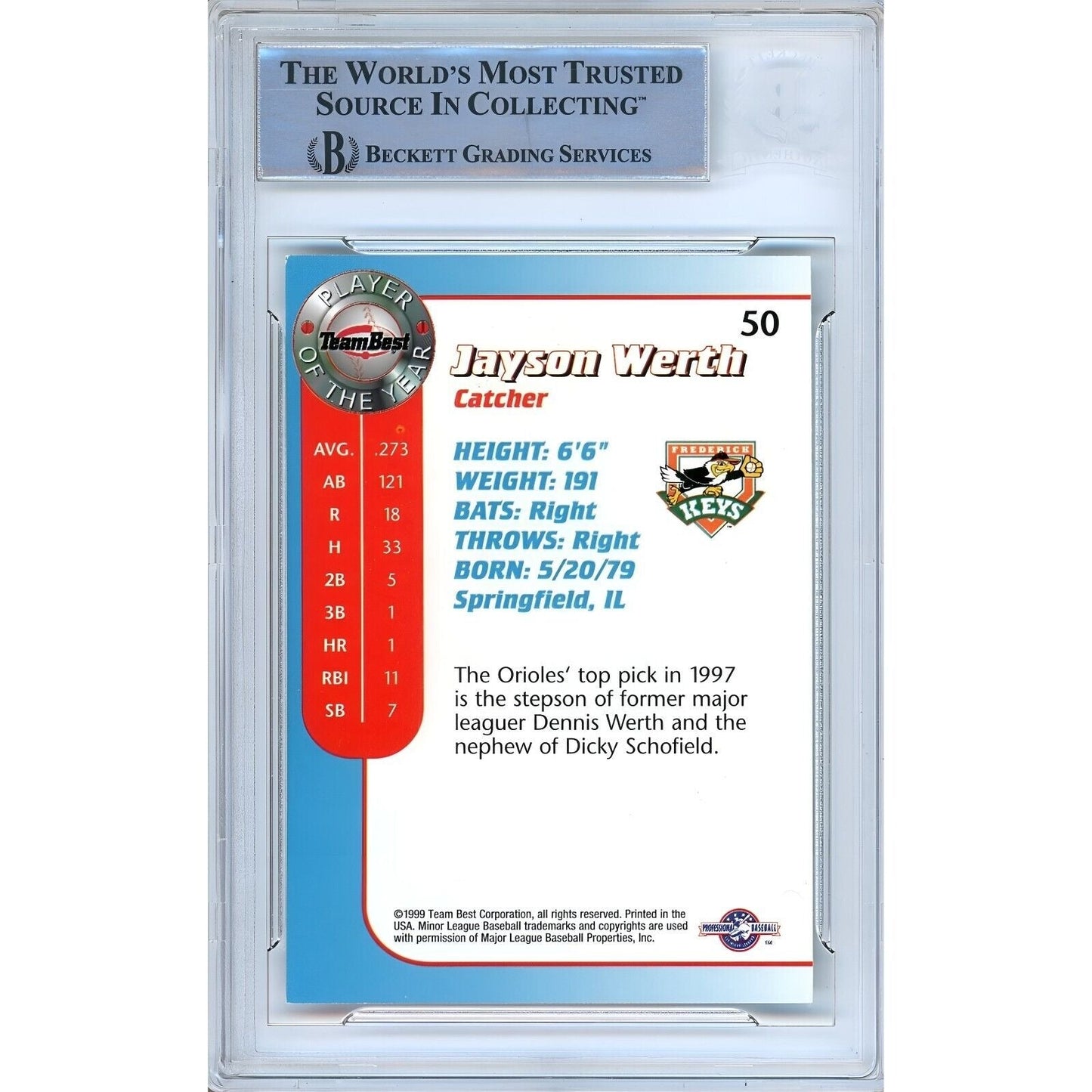 1999 Team Best POY #50 Jayson Werth Phillies Autographed Trading Card Beckett Authentication