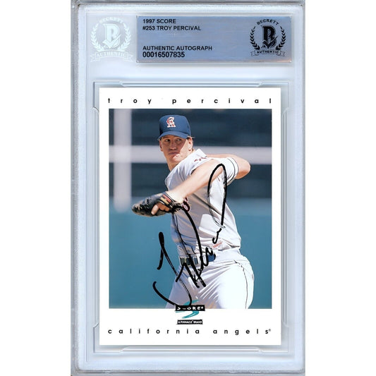 Troy Percival Anaheim Angels Signed 1997 Score Baseball Card Beckett Authentic Auto Slab