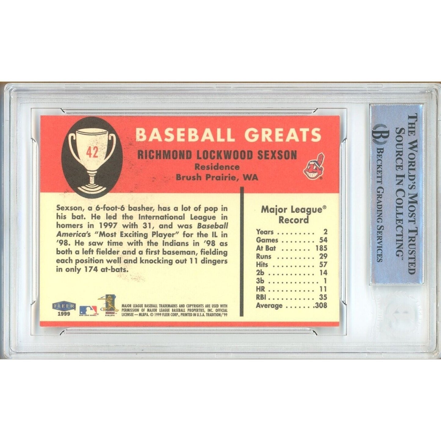 Richie Sexson Cleveland Indians Signed 1998 Fleer Tradition Vintage '61 Card Beckett Auth