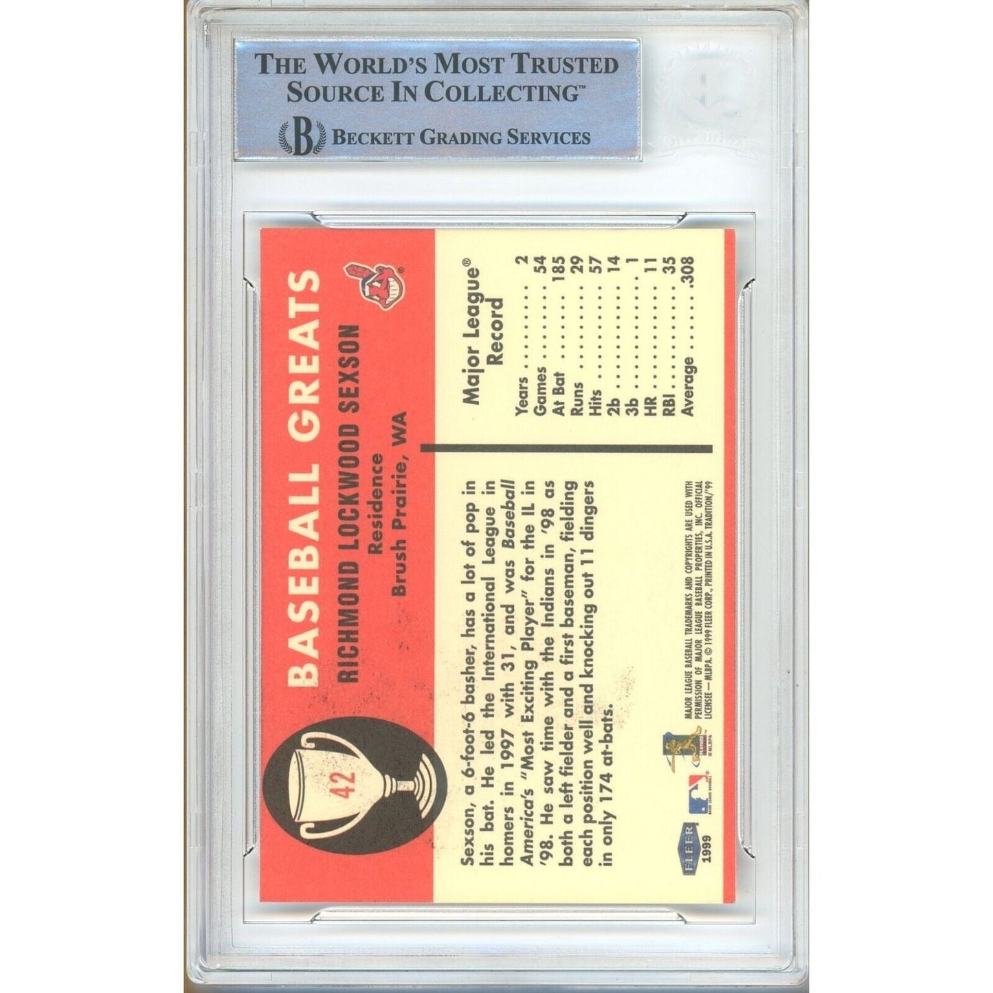 Richie Sexson Cleveland Indians Signed 1998 Fleer Tradition Vintage '61 Card Beckett Auth